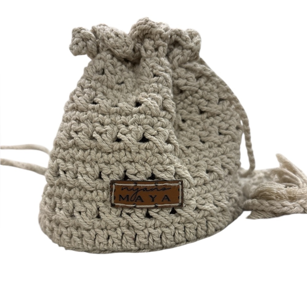 Nyana Moaya Crochet Drawstring Bag - Cream